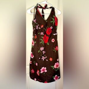 Tommy Hilfiger Brown Hawaiian Print Halter Midi Sundress Size 6